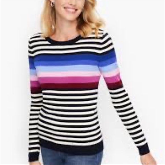 Talbots | Striped Knit Crewneck Sweater Navy/Multi-Colored L - Picture 1 of 8